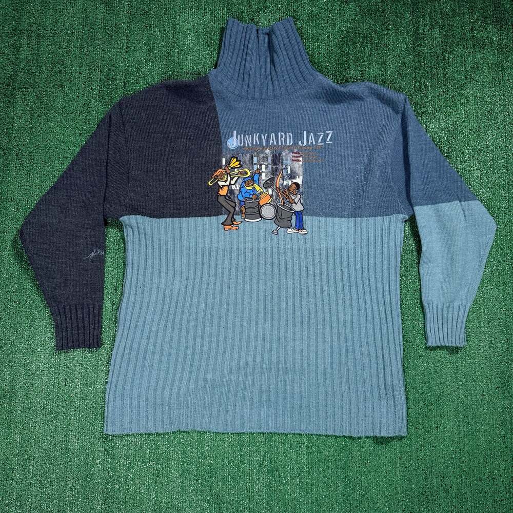 Y2K Vintage Platinum Fubu Junkyard Jazz Colorblock Mock Neck Knit Sweater XL